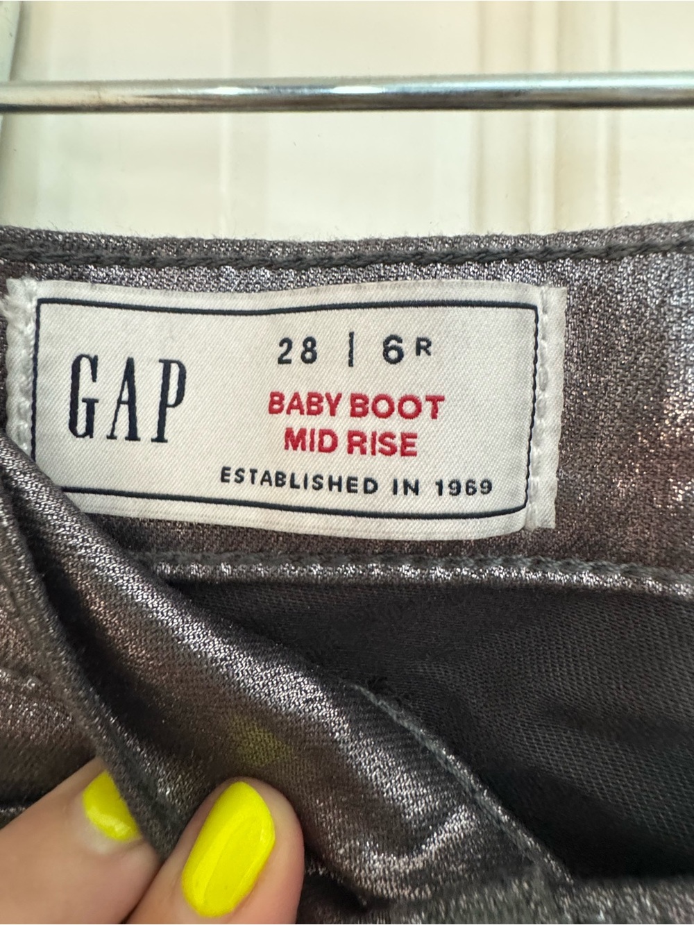 GAP Metallic Baby Boot Mid Rise Jeans in Dark Silver - Picture 3 of 6